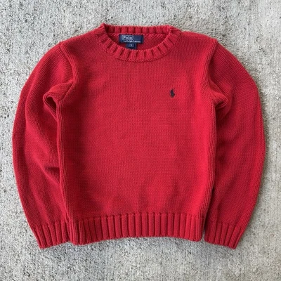 Suéter de malha vintage anos 90 polo Ralph Lauren feito no Japão pônei vermelho juvenil tamanho 7 - Imagem 1 de 4