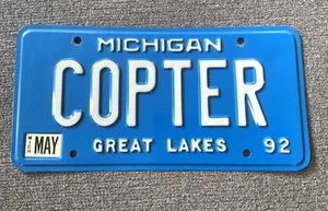 SELTEN 1992 MICHIGAN NUMMERNSCHILD PERSONALISIERT "COPTER" MILITÄR PILOT HUBSCHRAUBER - Bild 1 von 2