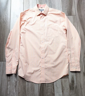 Camisa social masculina Kenneth Cole Reaction M laranja Gingham sem ferro 100% algodão US$ 70 - Imagem 1 de 4