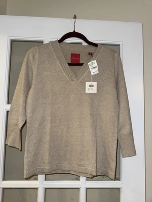 NEW Isda and Co stretch Linen V neck Sweater Flax Color Large $82 Ladies Preppy - Image 1 of 3