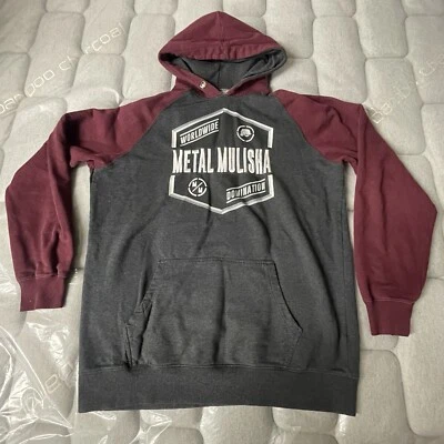 Metal Mulisha Hoodie Pullover Embroidered Gray Burgundy Men’s XL NO DRAWSTRINGS. - Image 1 of 4