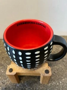 Starbucks 2008 Coffee Cup Mug Bone China Red Black White With Raised Polka Dots - Picture 1 of 5