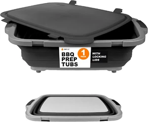 Collapsible BBQ Prep Tub with Cutting Board & Locking Lid - XL Black - Picture 1 of 12