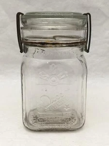 Vintage Square Pint Canning Jar QUEEN WIDE MOUTH ADJUSTABLE Improved Clamp Lid - Picture 1 of 11
