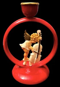 Vtg 3.5" Red Celluloid Angel or Cherub + Cello Holiday Candle Holder Germany - Picture 1 of 4