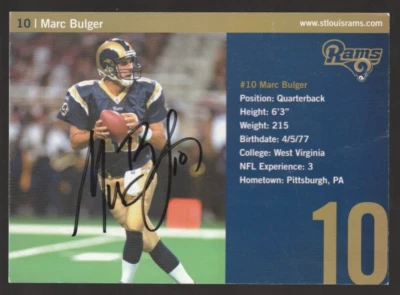 Foto postal promocional firmada con autógrafo de Marc Bulger de 5 x 7 pulgadas RAMS Foto 1 de 2