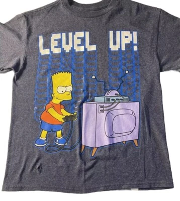 Bart Simpson "Level Up" boys size 8 blue Graphic T-shirt  Cartoon Skater Hip Hop - Image 1 of 4