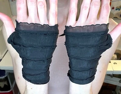 Ruffle Fingerless Gloves Black Mummy Hand Warmers Bandage Fishnet Covers Gothic - Image 1 of 2