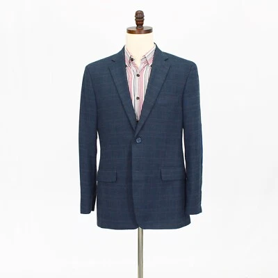 Tasso Elba 42R Blue Sport Coat Blazer Jacket Check 2B Polyester - Image 1 of 4