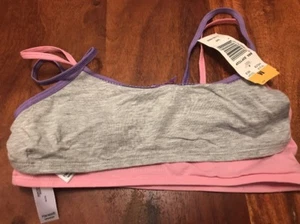 Girls 2 LOT TRAINING BRA Crop Top Pullover GRAY Pink Size 32 M (TD) - Picture 1 of 5