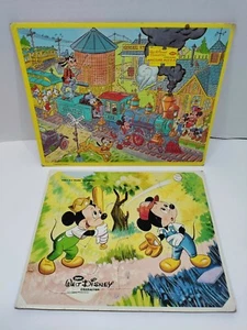 2 Vintage Jaymar Disney Mickey Mouse Tray Puzzles 12" X 10" - Picture 1 of 9