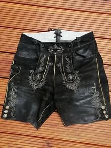 Bayerische bestickte speckige kurze Lederhose Lichtenauer Heil Hausham OBBy - Bild 1 von 12