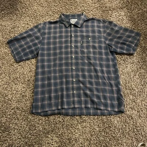 Columbia Sportswear Men's Blue Plaid Short Sleeve Shirt Large FLAW (h25) - Picture 1 of 7