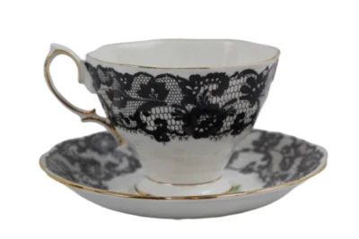Royal Albert Senorita Black Lace & Rose Teacup and Saucer Set Bone China England - Image 1 of 4