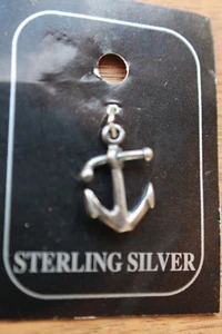 "ANCHOR" STERLING CHARM 7/16 X 3/4" ON CARD - Picture 1 of 2