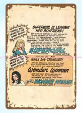 bedroom wall decor 1972 comic ad Supergirl Wonder Woman metal tin sign