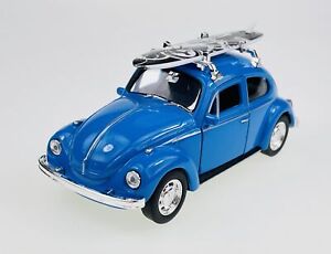 WELLY VW VOLKSWAGEN BEETLE BLUE WITH SURFBOARD 1:34 DIE CAST METAL MODEL NEW 