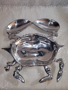 Pewter Crab Serving Tray Sealife Coastal Chip Dip Appetizer 10" x 12" Mexico - Picture 1 of 7