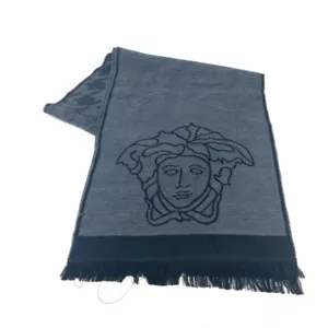 VERSACE medusa logo fringe Scarf wool Black/gray - Picture 1 of 9
