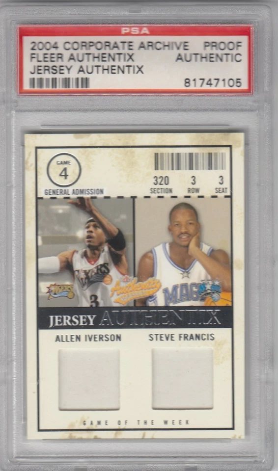 2004-05 Allen Iverson Francis Fleer Authentix Corporate TEST PROOF Jersey PSA - Image 1 of 1