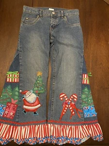 Custom Christmas Embroidered Front/back Circo Girl's 7 Flared Jeans w/ruffles - Picture 1 of 12