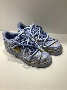 Air Force 1 Custom Shoes, Violet Purple Lilac/Gold Splatter Girls Size 7Y, New - Picture 1 of 9