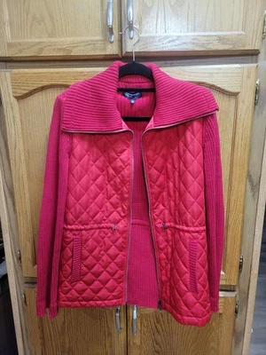 Chaqueta Suéter Roja Acolchada y Tejida Peso Pesado Por Jones New York Talla Lg.  Muy bonito Foto 1 de 4