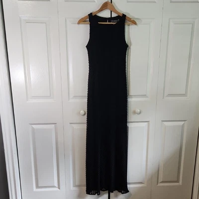 Maxi Vestido Vintage Hampton Nites Negro Texturizado Talla SM Sin Mangas Clásico Glamour Foto 1 de 4