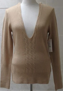 Nwt Hillard Hanson sz M (Chest 38") Burnish Tan Deep V-neck Hooded Sweater - Picture 1 of 12