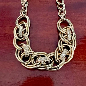 INC Necklace NWT Gold tone CZ Chain Chunky $39.50 Preppy Classic Retro Jewelry - Picture 1 of 9