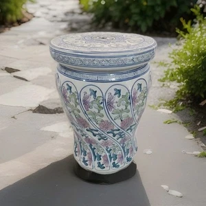Vintage chinesischer Famille Rose Porzellan bemalt Lotusblume Gartenhocker 17" - Bild 1 von 6