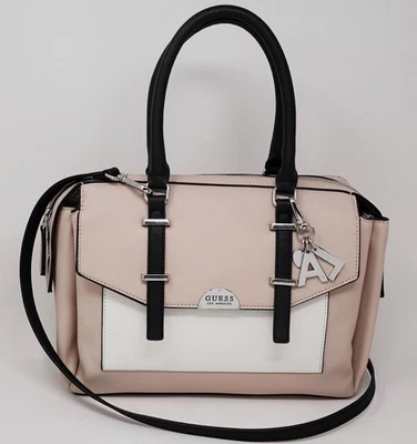 NEW GUESS Women's Noor Satchel Bag Handbag Crossbody - Blush / Black - Image 1 of 4