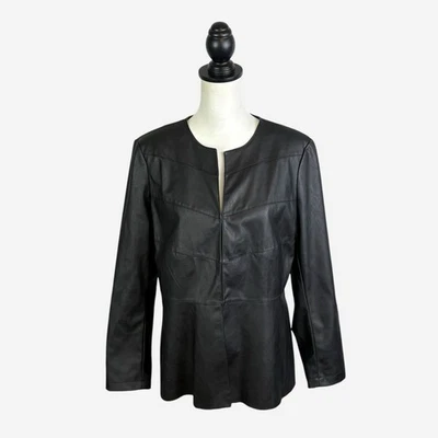 Chicos 人造皮革薄纱夹克 尺寸 1 US 8/10 黑色 轻量级 经典 Moto — 第 1/4 张图片