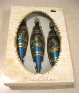 Beautiful Christmas Teardrop Glass Ornaments w/Gold Flowers & Gems 6.5" Box 2006 - Picture 1 of 6