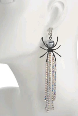 Brincos de gota linear Betsey Johnson autêntico discoteca cristal aranha novo na caixa - Imagem 1 de 3