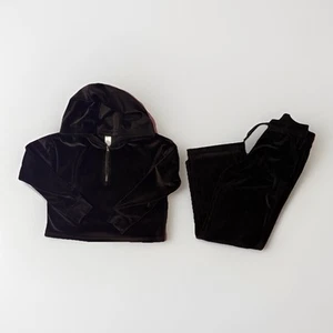 Yogalicious Girls 7/8 Black Velour Cropped Hoodie And Pants Set Dance Wear - Picture 1 of 12
