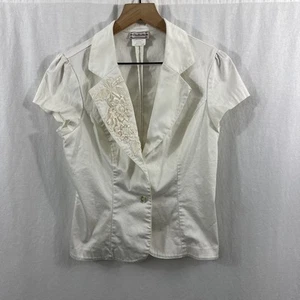 Soulmates Y2K Vintage Floral Embellished White SS Blazer Top Womens Size L - Picture 1 of 10