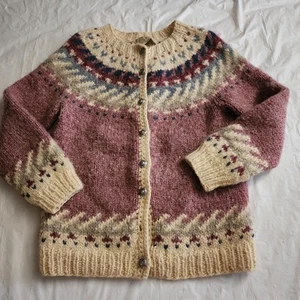 Vintage Hilda LTD Made In Iceland Nordic Fair Isle Cardigan Jacket Women Size M - Picture 1 of 9