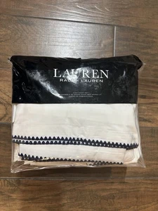 New Ralph Lauren Tessa Embroidered Edge White Navy King Sheet Set 4Pc - Picture 1 of 4