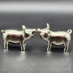 CB2 Silver Pig Salt & Pepper Shakers Pair | Discontinued Metal Tableware Modern - Picture 1 of 7