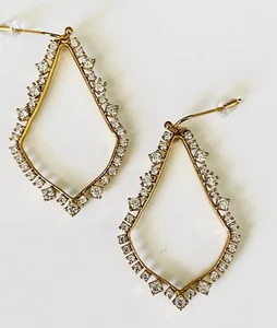 Auth Kendra Scott SOPHEE CRYSTAL Vintage Gold Frame Hoop Earrings & Dust Cover - Picture 1 of 6