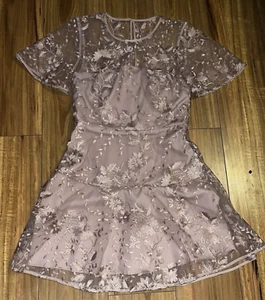 BNWT Forever Stunning Ashton Embroidered Blush Lace Short Sleeved Dress Size 12 - Picture 1 of 7