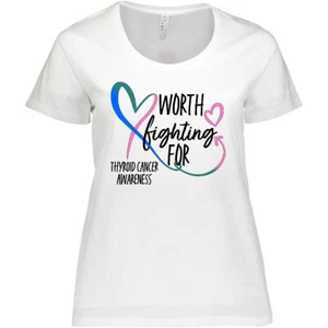 Inktastic Thyroid Cancer Awareness Pink, Blue, Teal Women's Plus Size T-Shirt