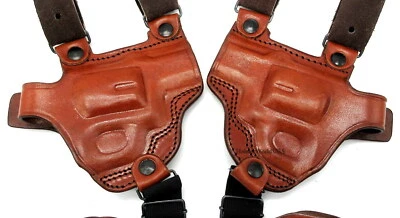 TAGUA Brown Leather Dual 2-GUN Double Shoulder Holster for S&W 22 38 J-FRAME