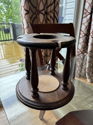 Mid Century Modern Round Wooden 4 Wine Glass and Bottle Holder - Image 1 of 4