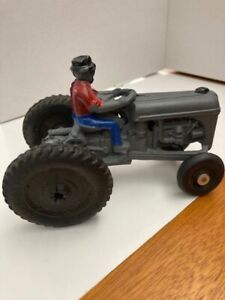 Vintage Arcade Ford 9N Gray Cast Iron Tractor w/Driver No Mark Missing Fenders