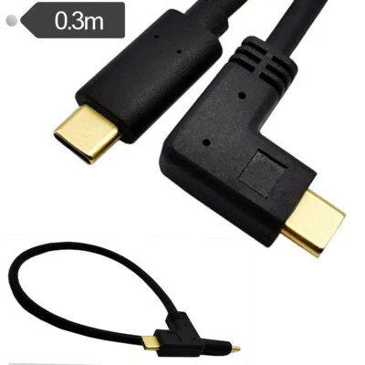 1pc USB Type C Male to Male Right Angle Fast Charge Cable Gold Plated 3A 0.3M - Image 1 of 4