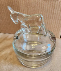 Donkey Lidded Jeanette Glass Clear Powder Jar MULE - Picture 1 of 6