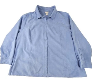 Catherines Shirt Womens 3X Light Blue Suede Button Up Top Long Sleeve Casual - Picture 1 of 11
