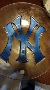 New York Yankees Large Glass Platter Bowl Hand Painted - Picture 1 of 9